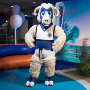 Navy Ram mascot costume character dressed with a Bikini and Foot pads