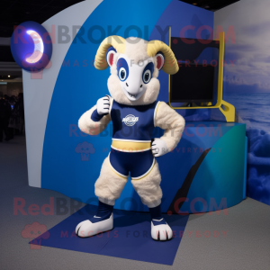 Navy Ram mascot costume character dressed with a Bikini and Foot pads