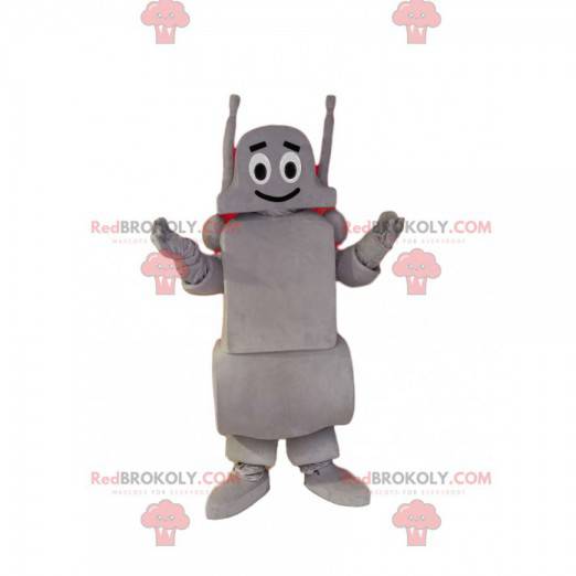 Mascote do robô cinza sorrindo. Fantasia de robô -