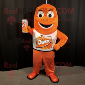 Orange Soda Can mascot costume character dressed with a V-Neck Tee and Pocket squares
