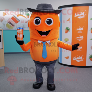 Orange Soda Can mascot costume character dressed with a V-Neck Tee and Pocket squares