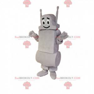 Mascotte robot grigio sorridente. Costume da robot -