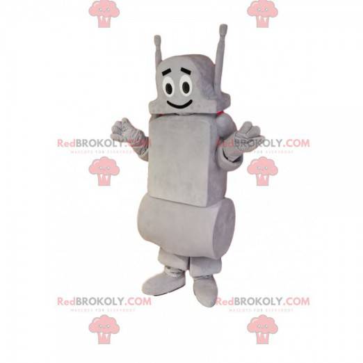 Mascote do robô cinza sorrindo. Fantasia de robô -