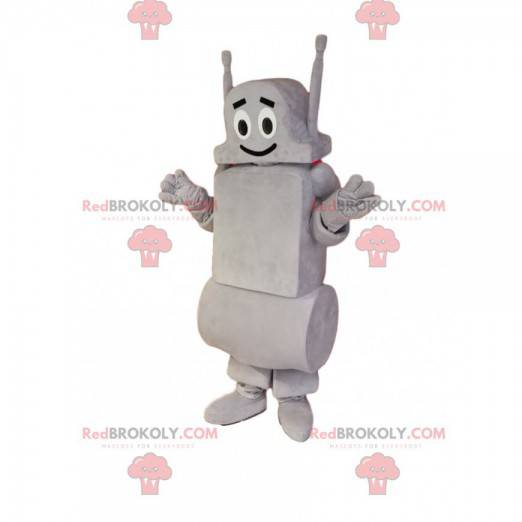 Šedý robot maskot s úsměvem. Kostým robota - Redbrokoly.com