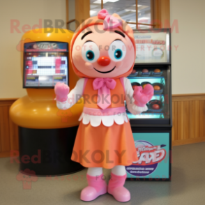 Peach Gumball Machine mascot costume character dressed with a Culottes and Scarf clips