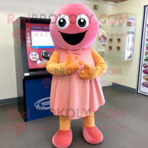 Peach Gumball Machine mascot costume character dressed with a Culottes and Scarf clips