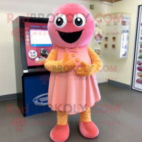 Peach Gumball Machine mascot costume character dressed with a Culottes and Scarf clips