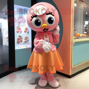 Peach Gumball Machine mascot costume character dressed with a Culottes and Scarf clips