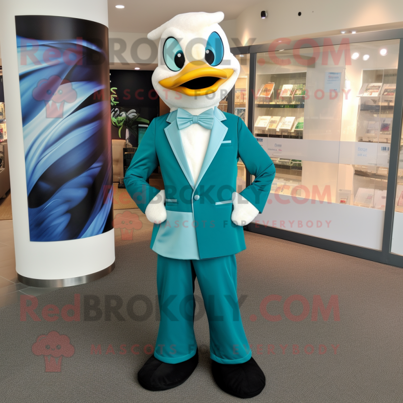 Teal Swan mascot costume character dressed with a Suit Jacket and Headbands Teal Swan mascot costume character dressed with a Suit Jacket and Headbands