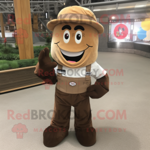 Brown Steak mascot costume character dressed with a Cargo Pants and Caps