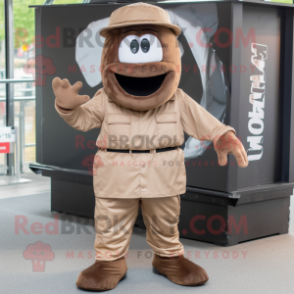 Brown Steak mascot costume character dressed with a Cargo Pants and Caps