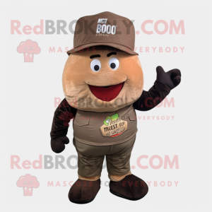 Brown Steak mascot costume character dressed with a Cargo Pants and Caps
