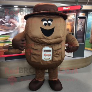 Brown Steak mascot costume character dressed with a Cargo Pants and Caps