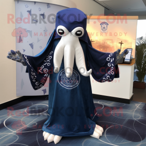 Navy Kraken mascot costume character dressed with a Shift Dress and Shawl pins