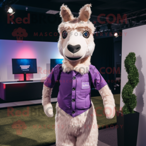 Purple Llama mascot costume character dressed with a Dress Shirt and Suspenders