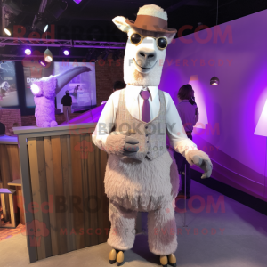 Purple Llama mascot costume character dressed with a Dress Shirt and Suspenders