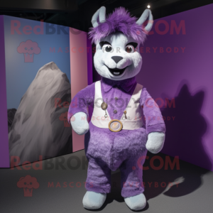 Purple Llama mascot costume character dressed with a Dress Shirt and Suspenders