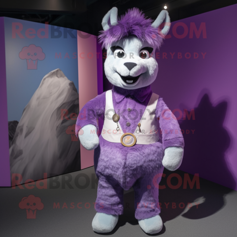 Purple Llama mascot costume character dressed with a Dress Shirt and Suspenders Purple Llama mascot costume character dressed with a Dress Shirt and Suspenders