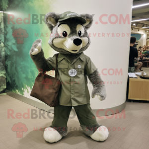 Olive Say Wolf mascot costume character dressed with a Romper and Tote bags