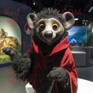 Black Aye-Aye mascot costume character dressed with a Sweatshirt and Shawl pins