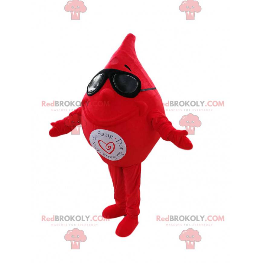 Blood Drop Mascot With Solbriller - Redbrokoly.com