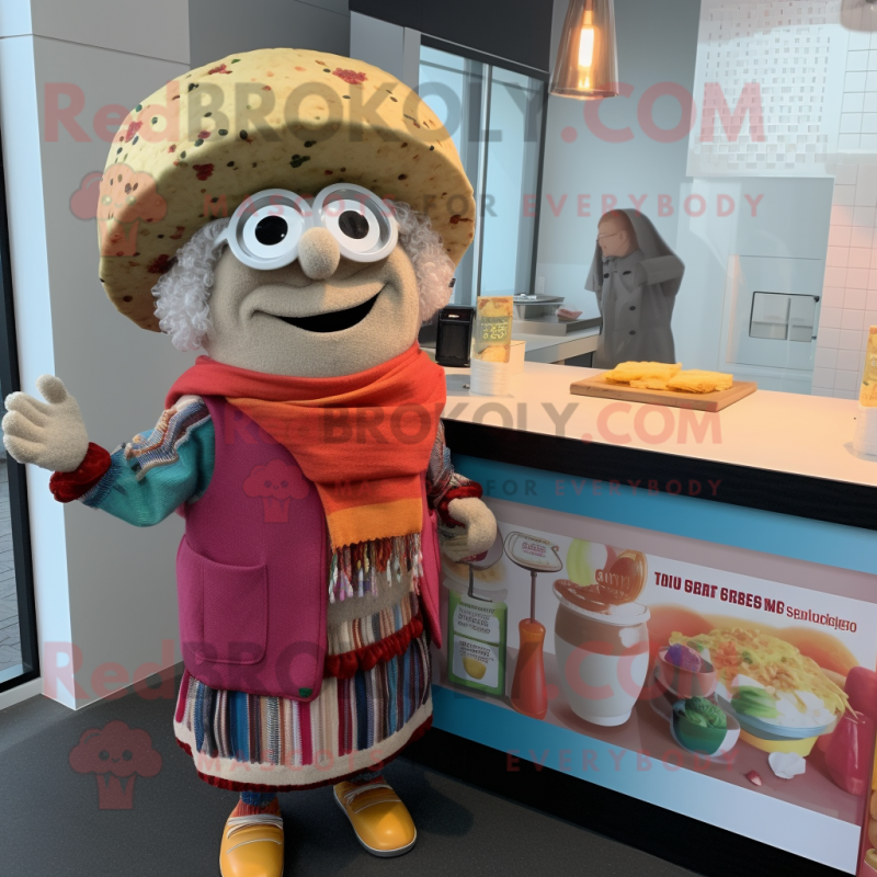 nan Tacos mascot costume character dressed with a Cardigan and Watches nan Tacos mascot costume character dressed with a Cardigan and Watches