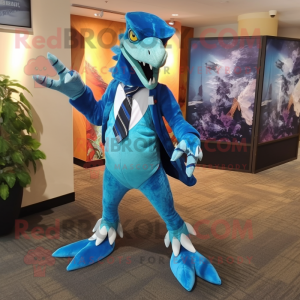 Cyan Utahraptor maskot...