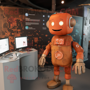 Rust Computer mascot costume character dressed with a Playsuit and Brooches