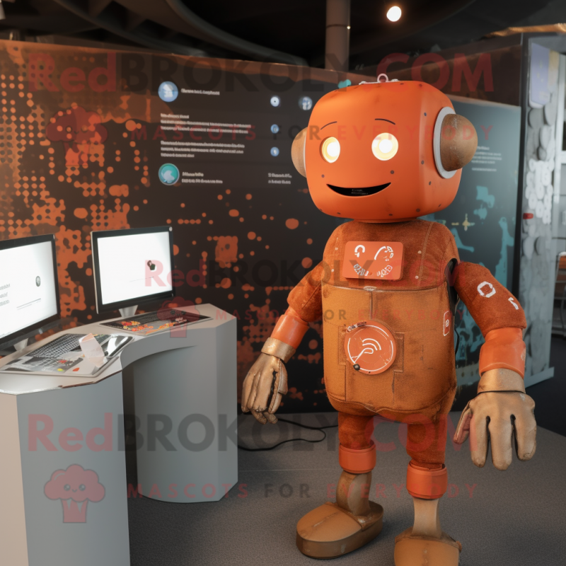 Rust Computer mascot costume character dressed with a Playsuit and Brooches Rust Computer mascot costume character dressed with a Playsuit and Brooches
