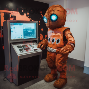 Rust Computer mascot costume character dressed with a Playsuit and Brooches