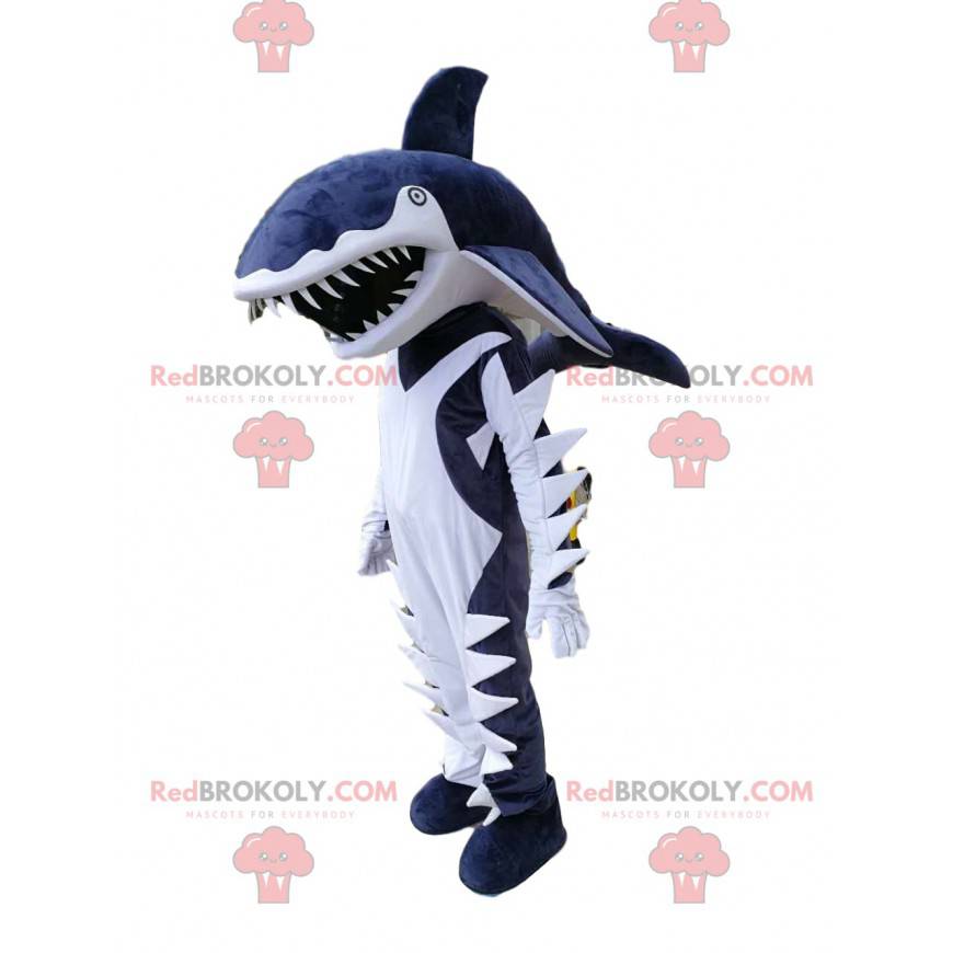 Atemberaubendes Maskottchen mit blauen und weißen Haien -