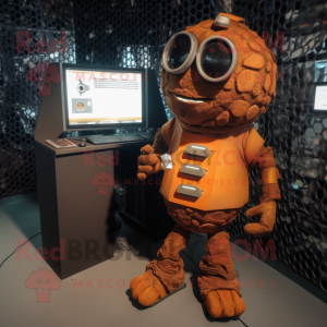 Rust Computer mascot costume character dressed with a Playsuit and Brooches