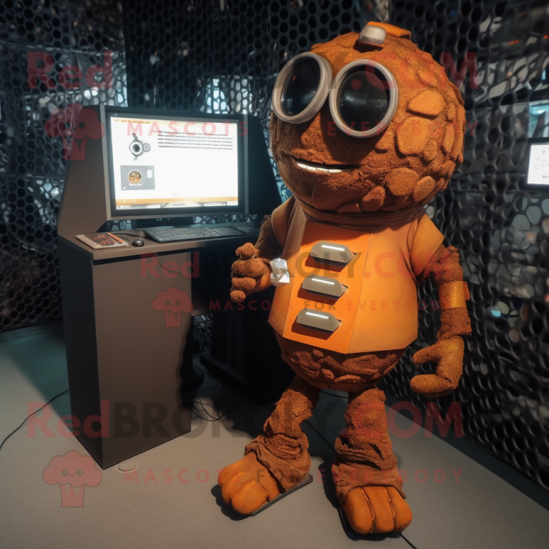 Rust Computer mascot costume character dressed with a Playsuit and Brooches Rust Computer mascot costume character dressed with a Playsuit and Brooches