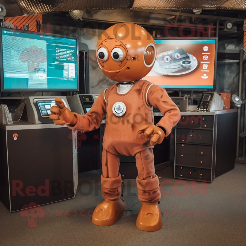 Rust Computer mascot costume character dressed with a Playsuit and Brooches Rust Computer mascot costume character dressed with a Playsuit and Brooches