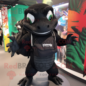 Black Lizard mascot costume character dressed with a Graphic Tee and Backpacks