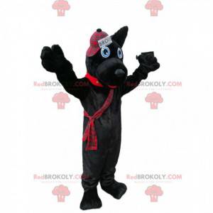 Mascotte zwarte hond met een pet in Schotse stijl -