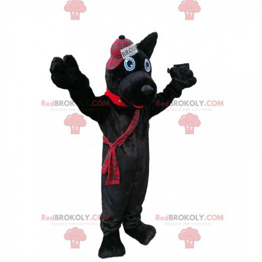 Mascotte cane nero con berretto in stile scozzese -