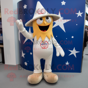 Cream Starfish mascot costume character dressed with a Bootcut Jeans and Beanies