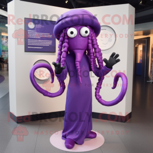 Purple Medusa mascot costume character dressed with a Leggings and Hats