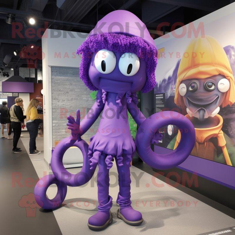 Purple Medusa mascot costume character dressed with a Leggings and Hats