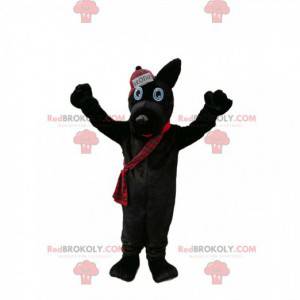 Mascotte de chien noir avec une casquette style écossais -