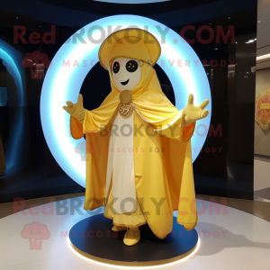 Gold Ring Master mascot costume character dressed with a Raincoat and Shawls