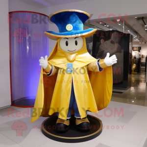 Gold Ring Master mascot costume character dressed with a Raincoat and Shawls