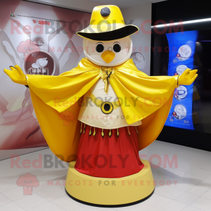 Gold Ring Master mascot costume character dressed with a Raincoat and Shawls