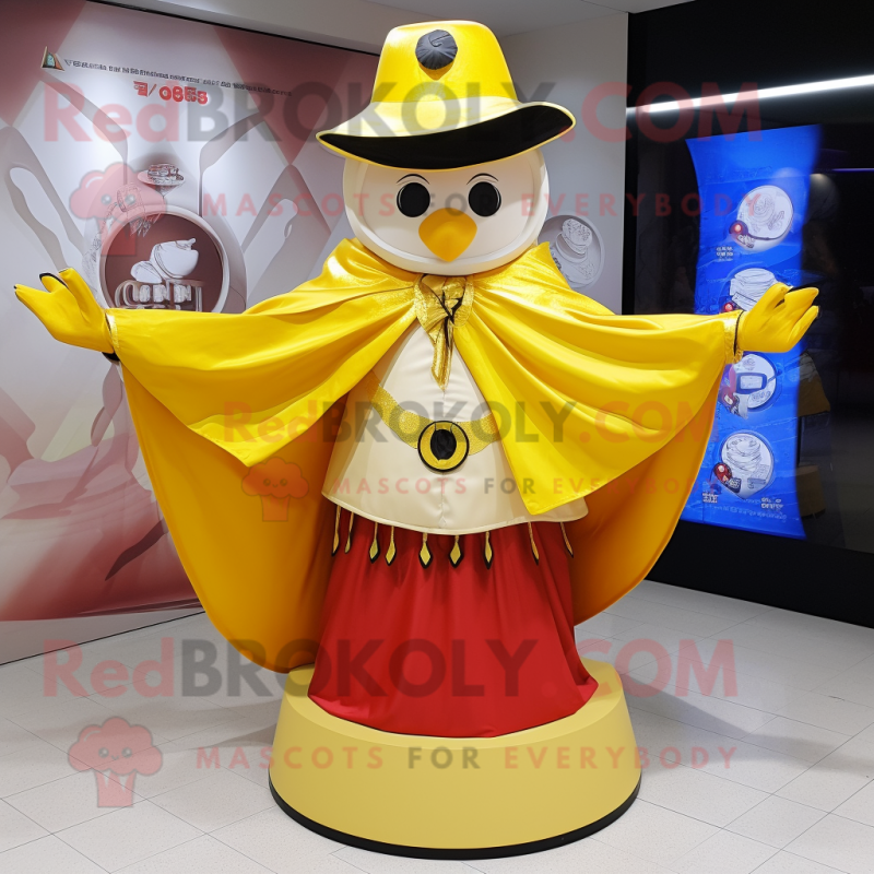 Gold Ring Master mascot costume character dressed with a Raincoat and Shawls Gold Ring Master mascot costume character dressed with a Raincoat and Shawls