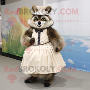 Beige Raccoon mascot costume character dressed with a Ball Gown and Caps