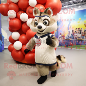 Beige Raccoon mascot costume character dressed with a Ball Gown and Caps