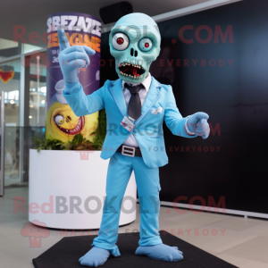 Sky Blue Zombie mascot costume character dressed with a Suit and Cummerbunds