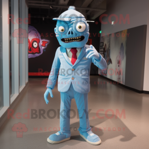Sky Blue Zombie mascot costume character dressed with a Suit and Cummerbunds