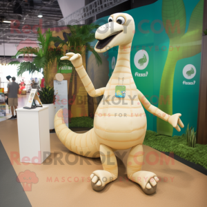 Beige Brachiosaurus mascot costume character dressed with a Graphic Tee and Anklets